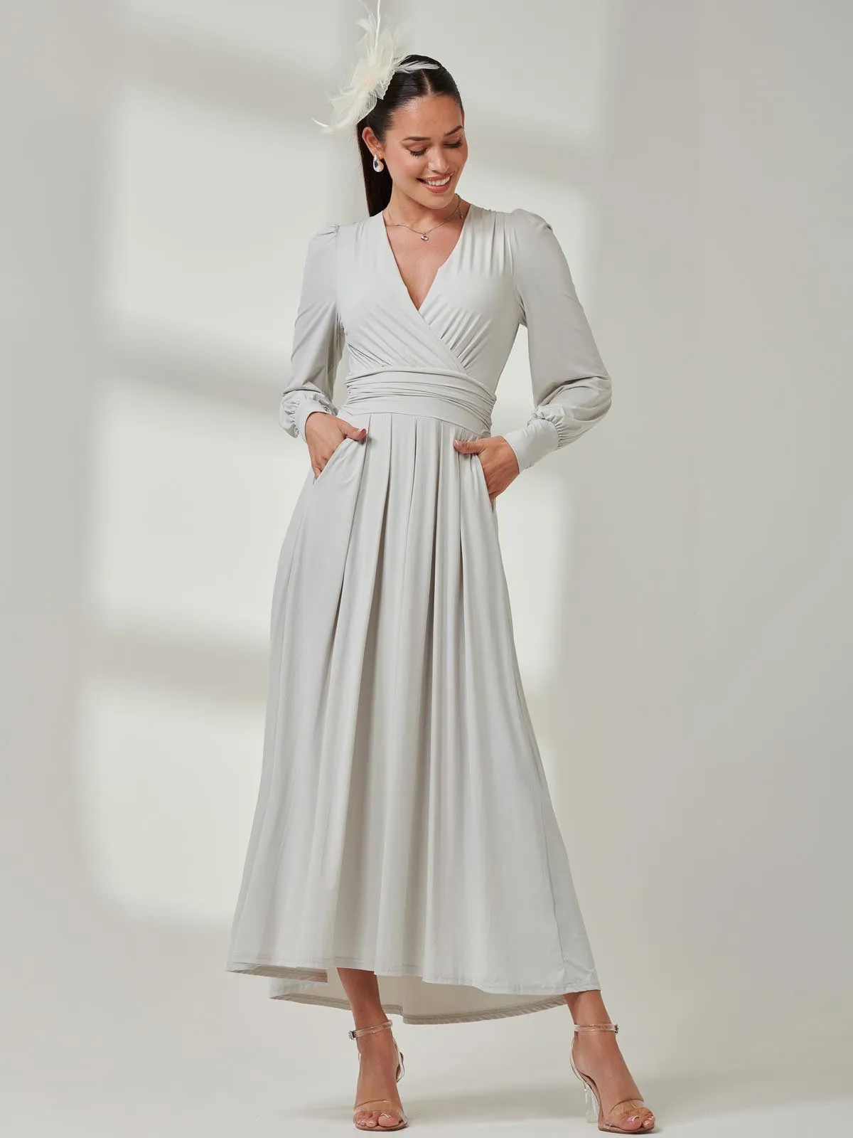 Long Sleeve Super Soft Jersey Maxi Dress, Pearl