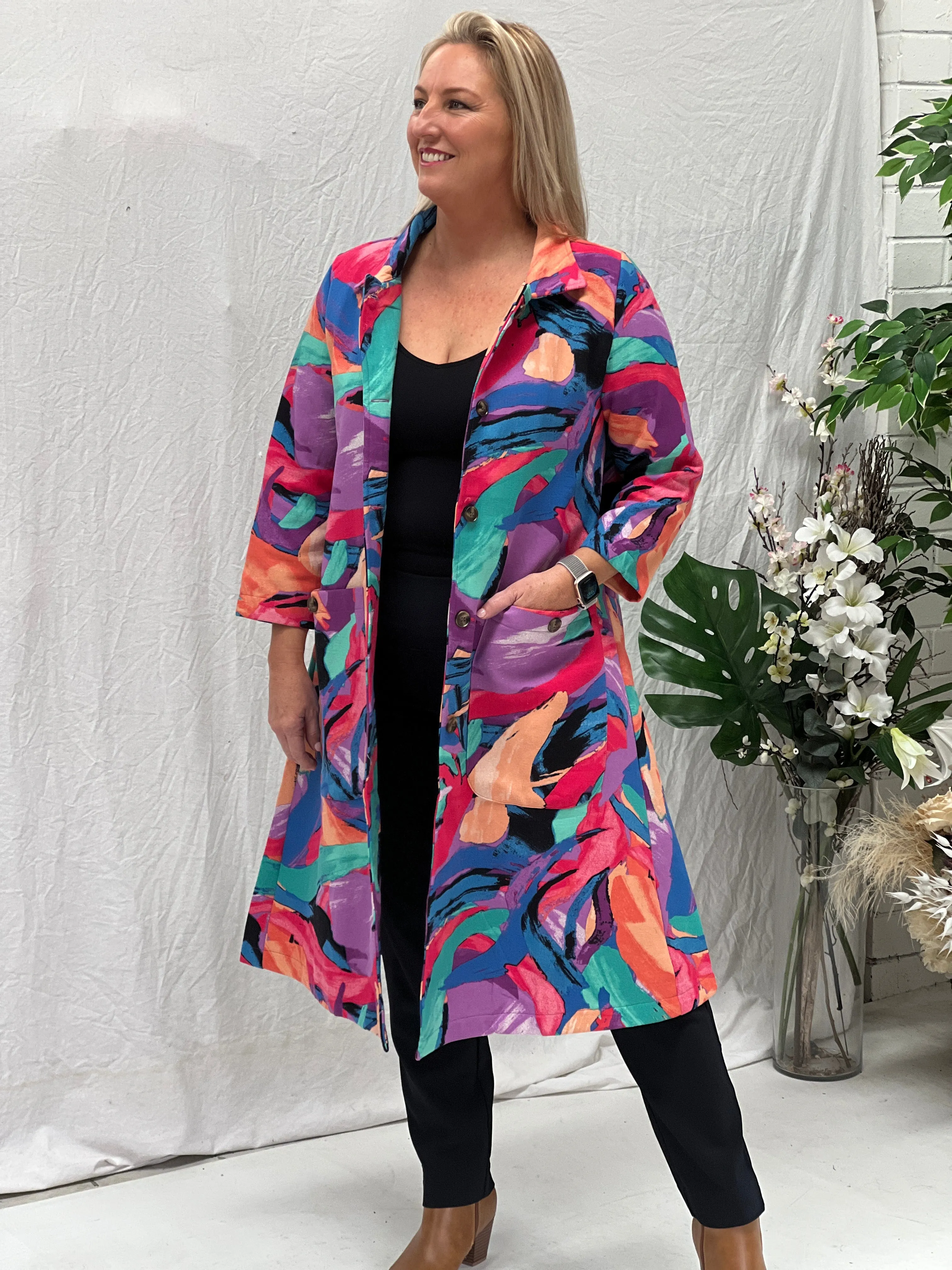 Lorelai Vibrant Abstract Fleece Coat