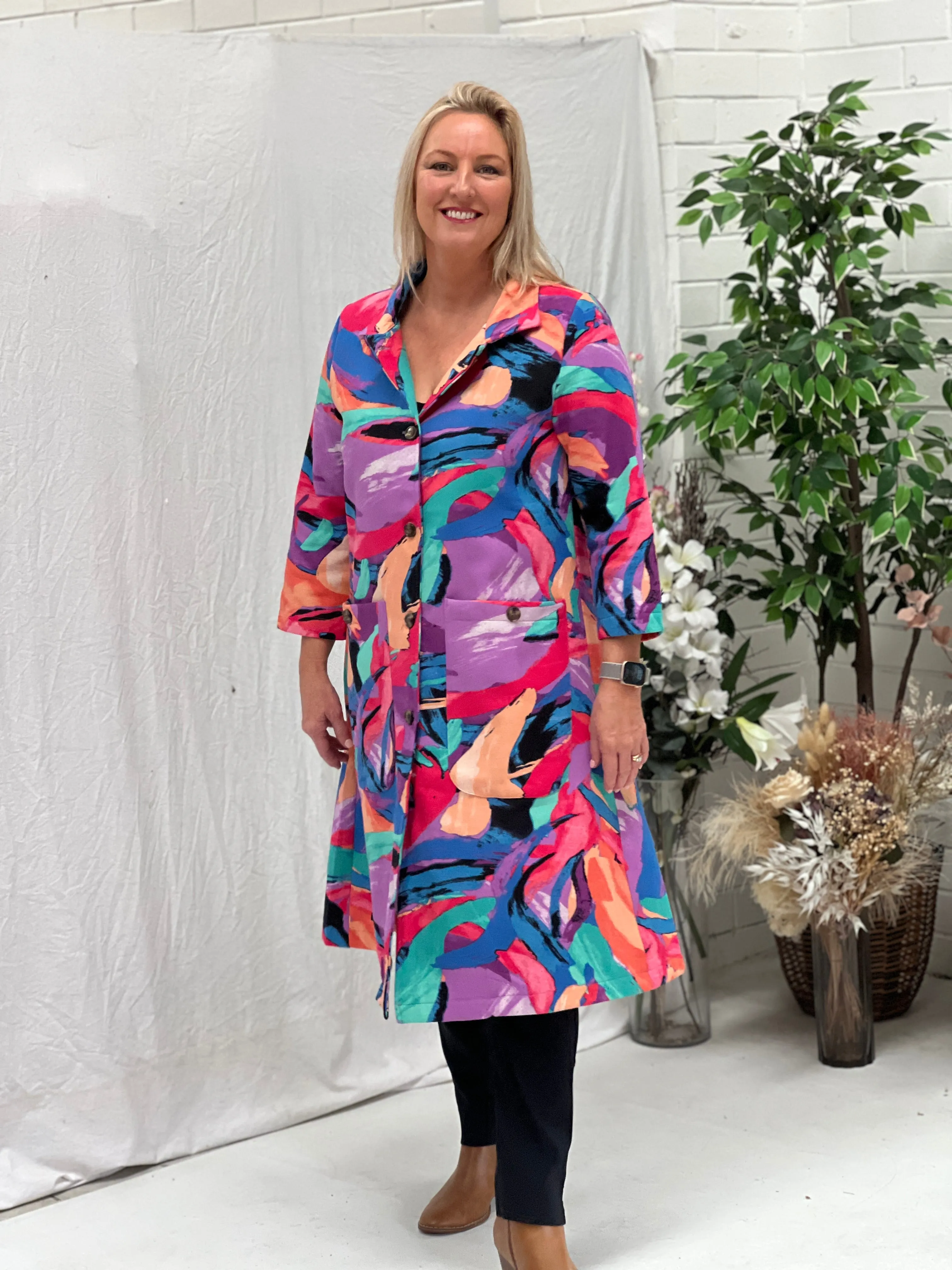 Lorelai Vibrant Abstract Fleece Coat