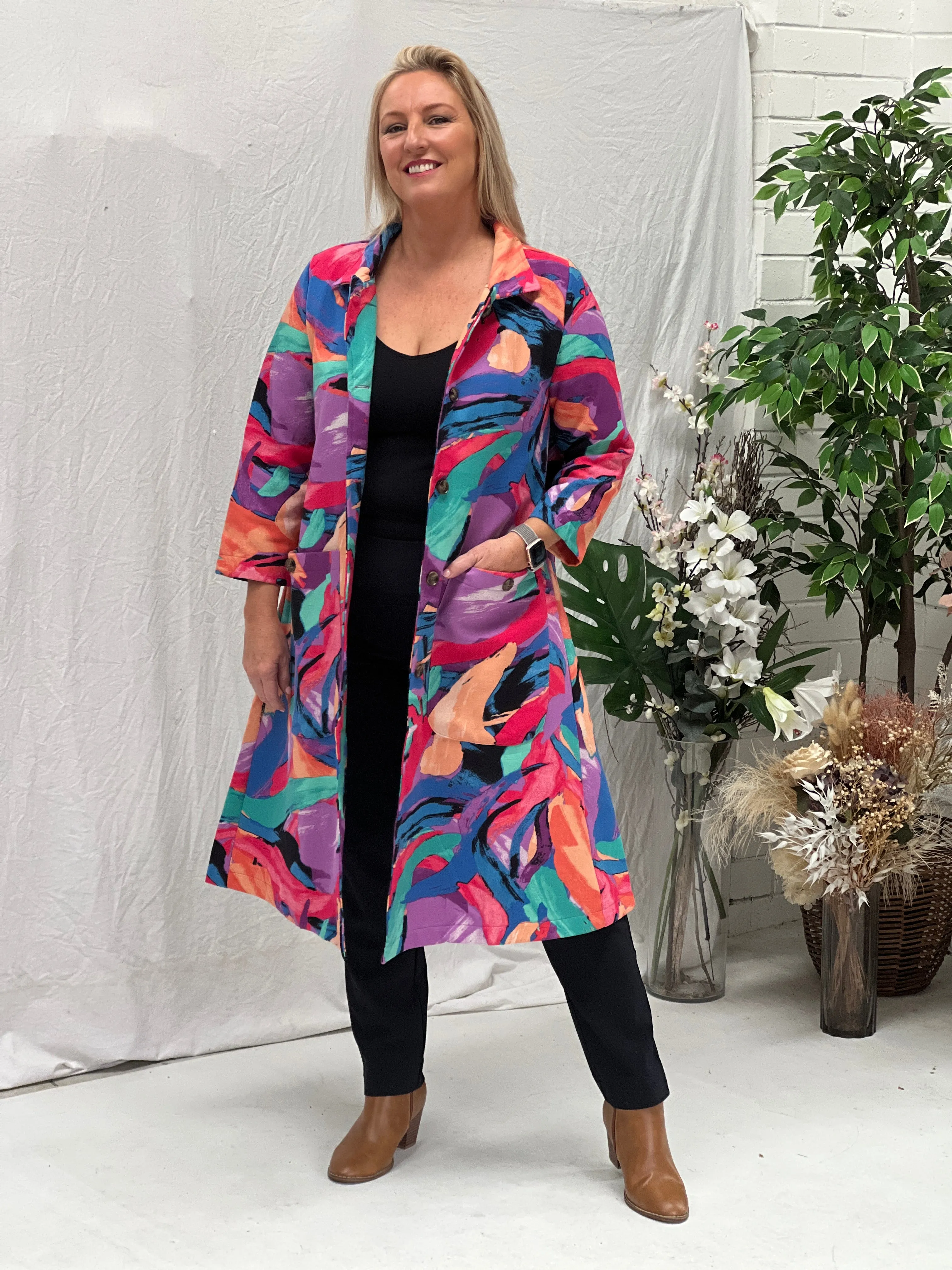 Lorelai Vibrant Abstract Fleece Coat