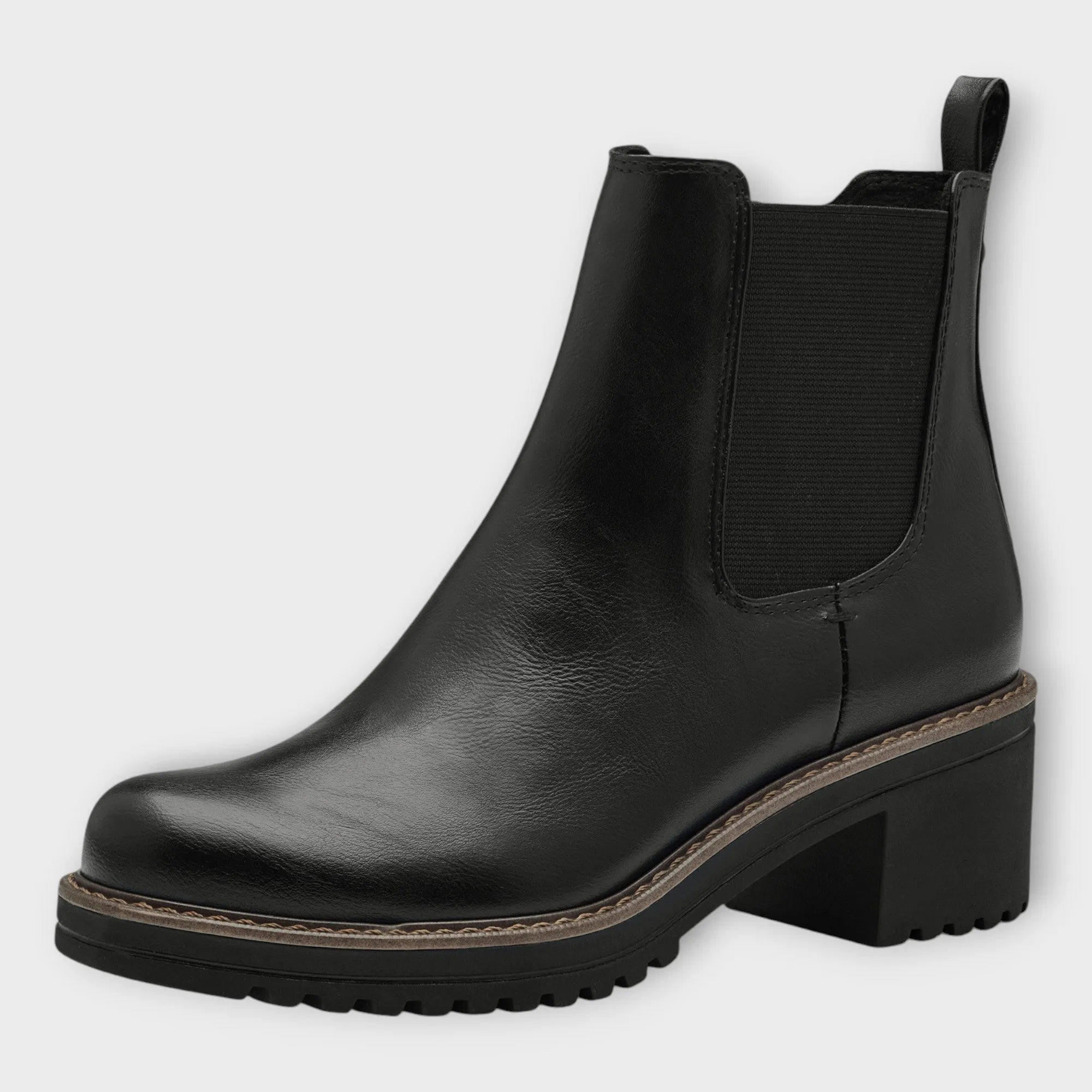 Marco Tozzi Black Ankle Boots with Block Heel and Chunky Sole