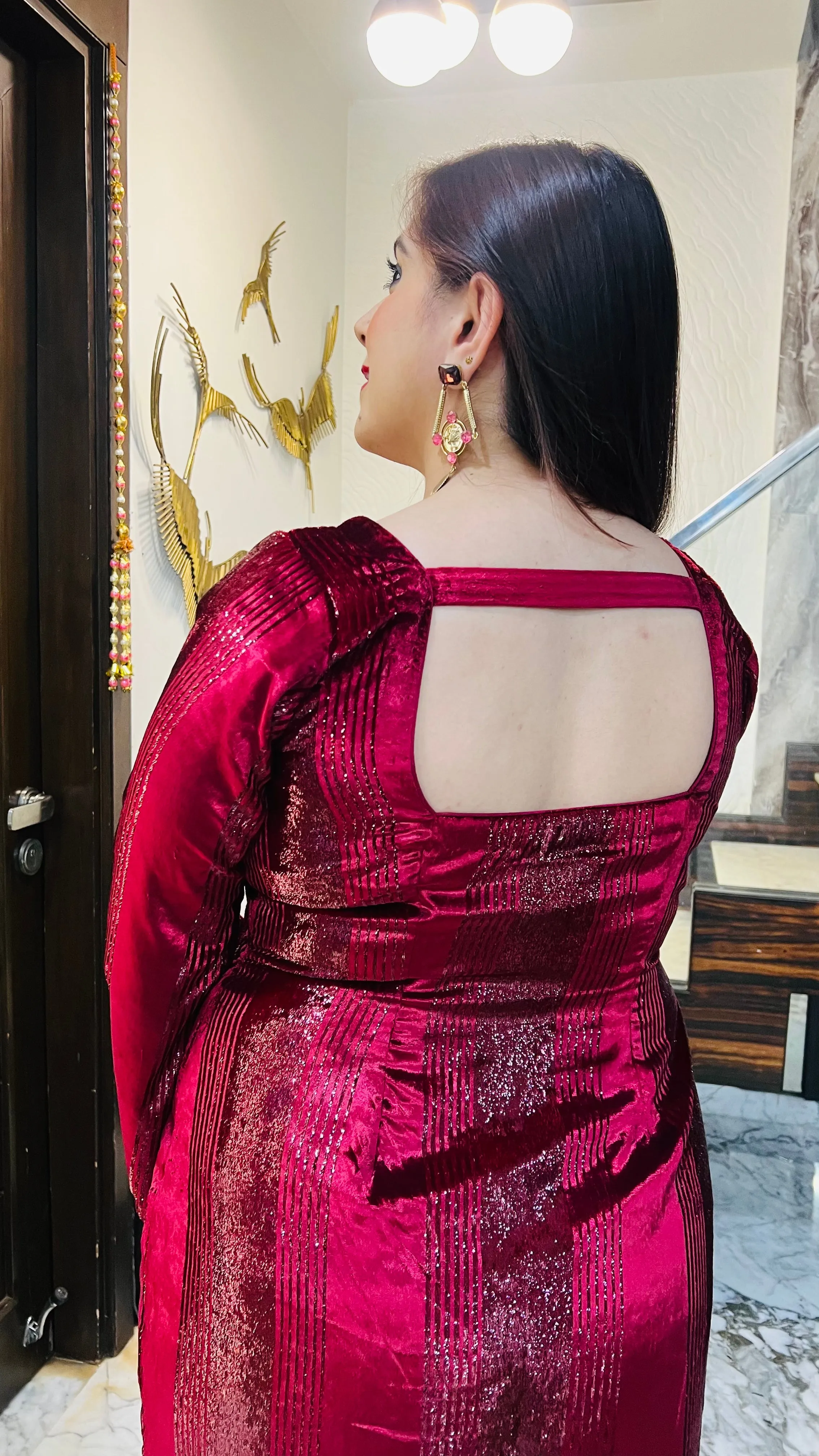 Maroon Foil Velvet Dress