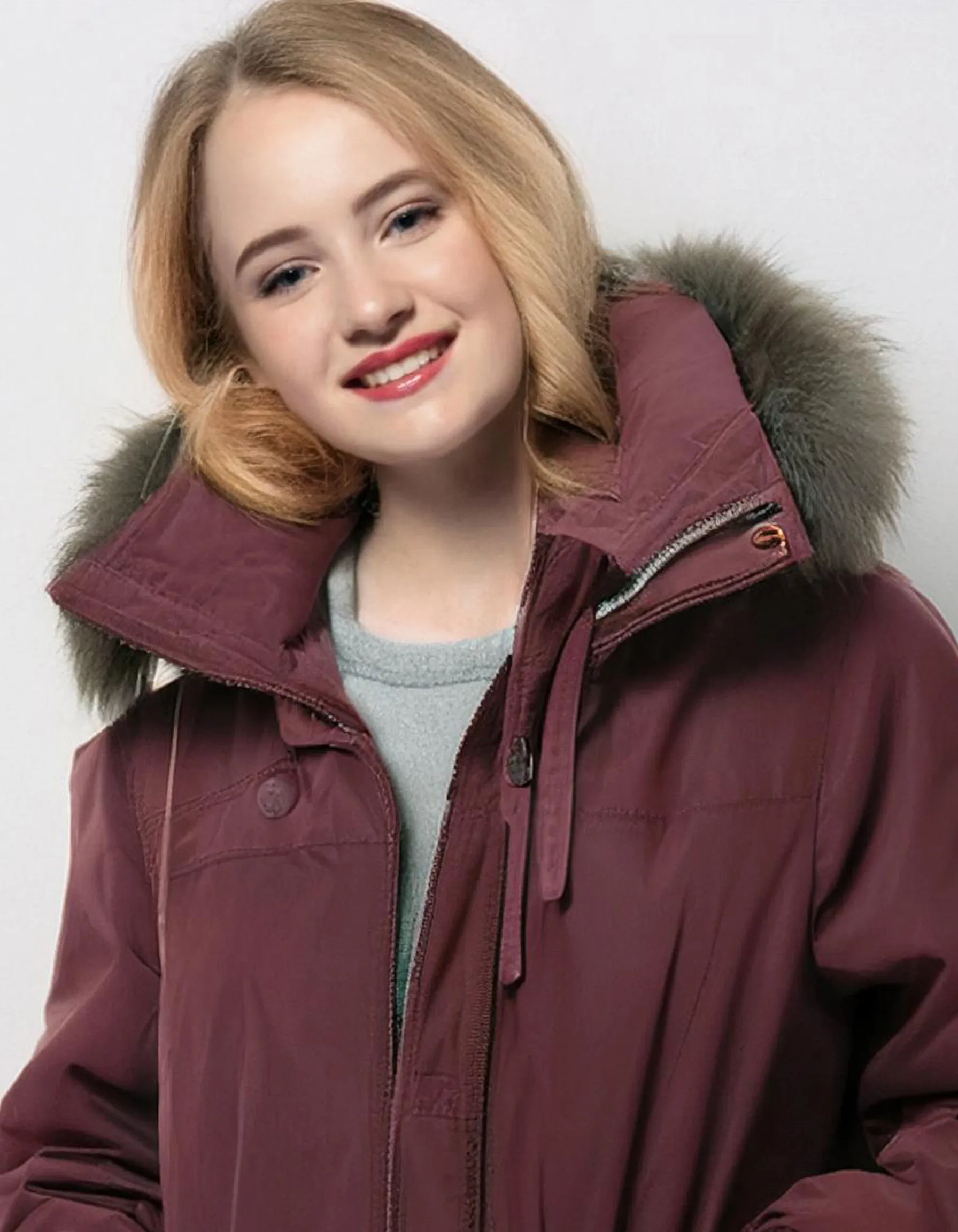 Maroon Insulated Parka with Fur-Lined Hood