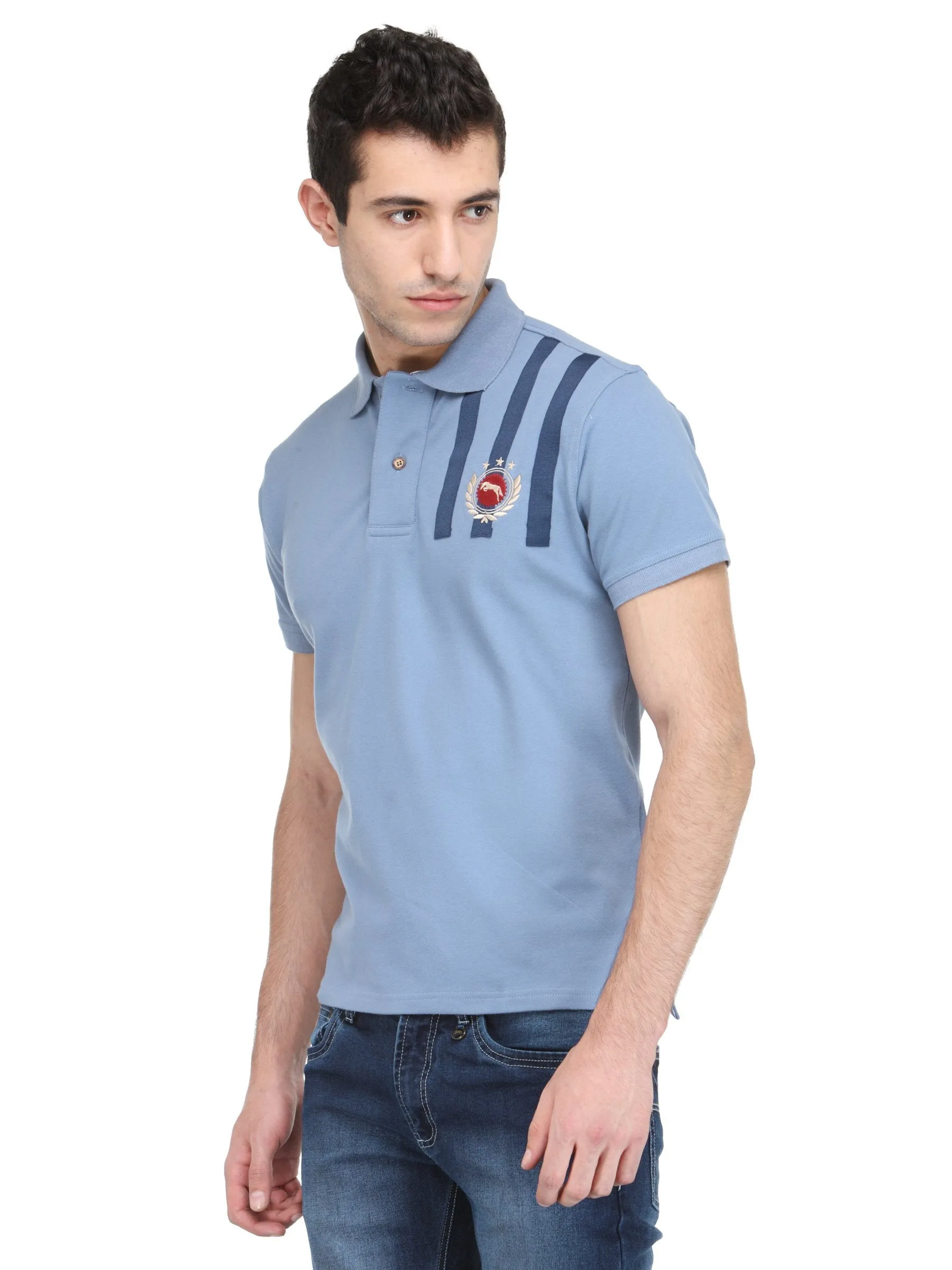 Men Cornflower Blue Cotton & Spandex T-Shirt