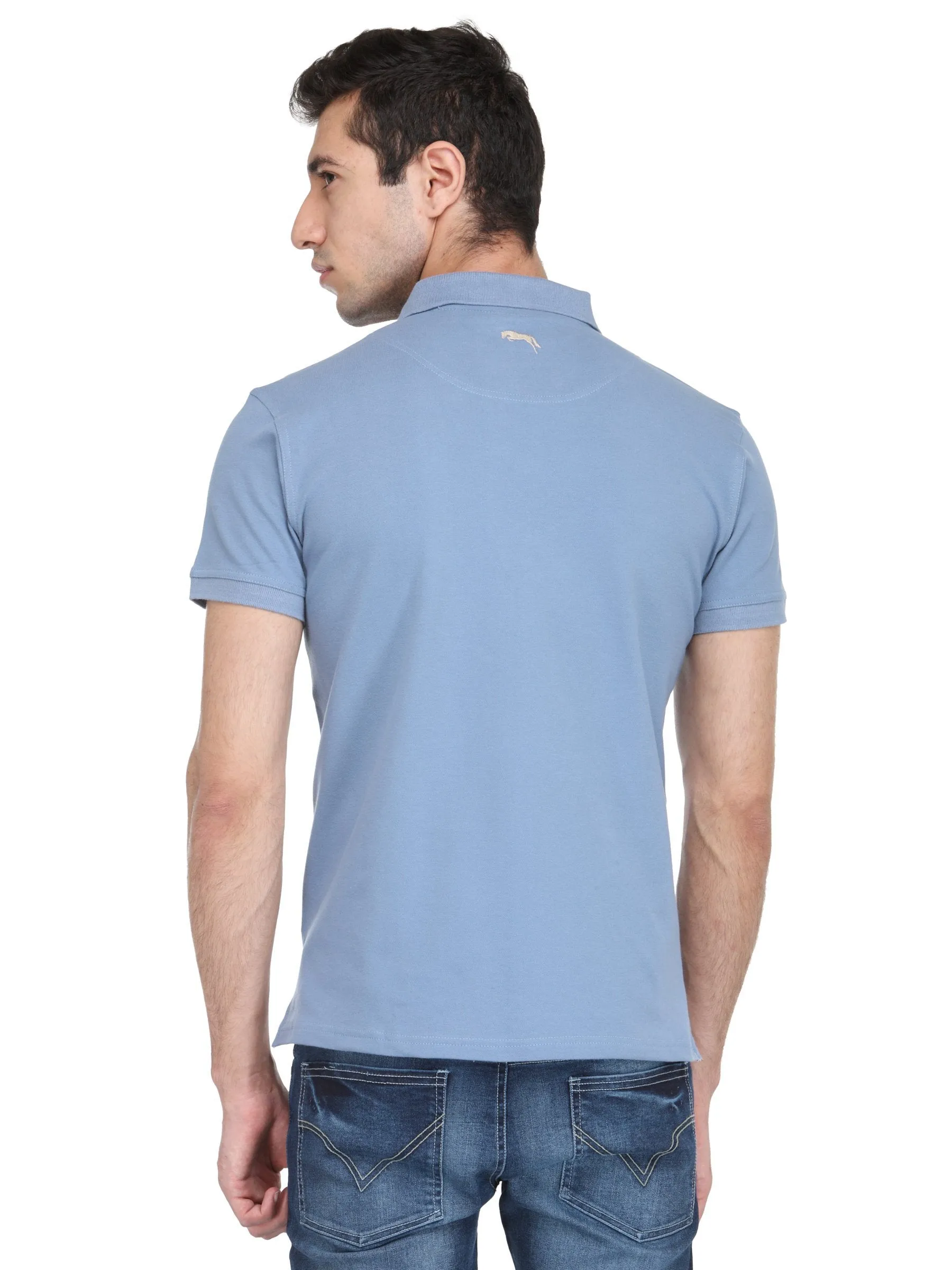 Men Cornflower Blue Cotton & Spandex T-Shirt