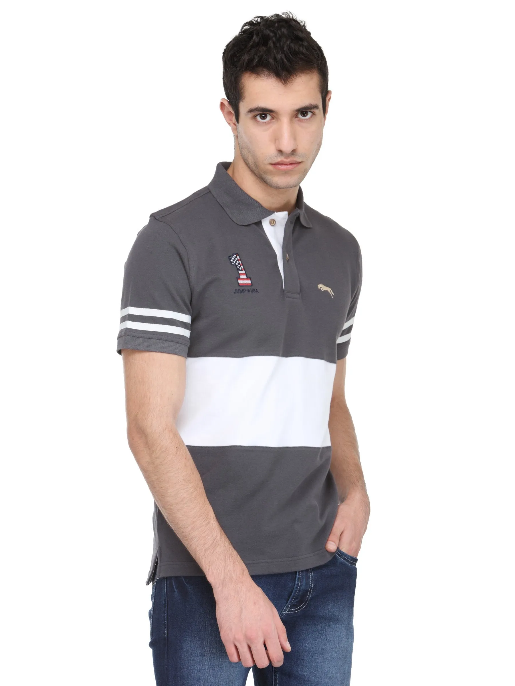 Men Graphite & White Cotton & Spandex T-Shirt