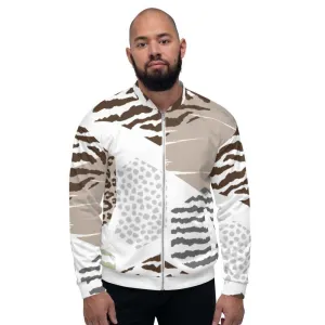 Mens Bomber Jacket White/Taupe Geometric Print