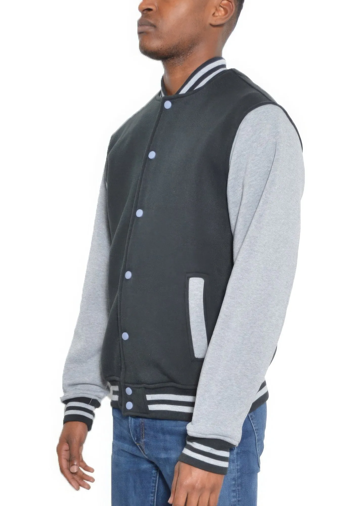 Mens Fleece Snap Button Varsity Jacket