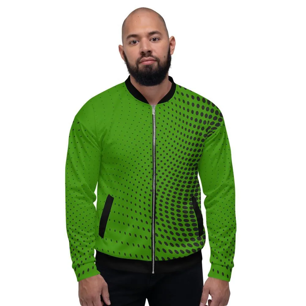 Mens Jacket - Polka Dot Edgy Bomber Jacket Green/Black