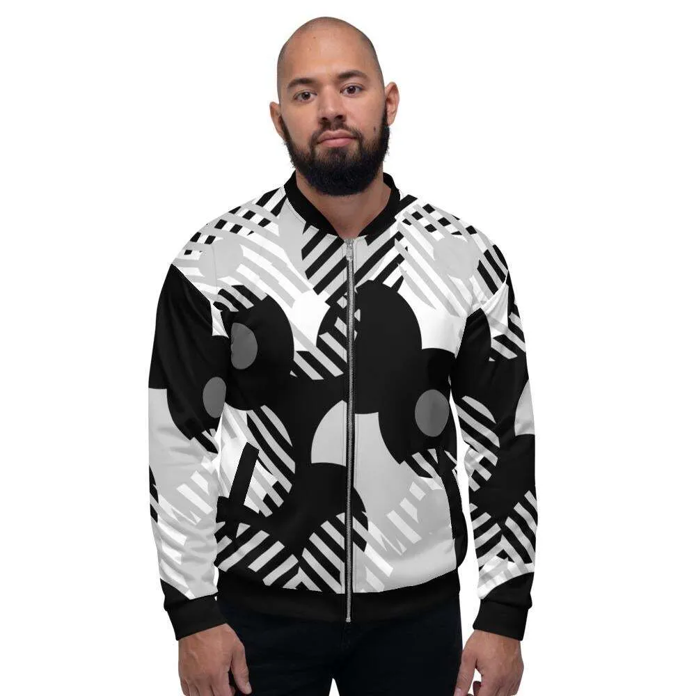 Mens Jacket - Retro Geometric Style Bomber Jacket Black/Grey