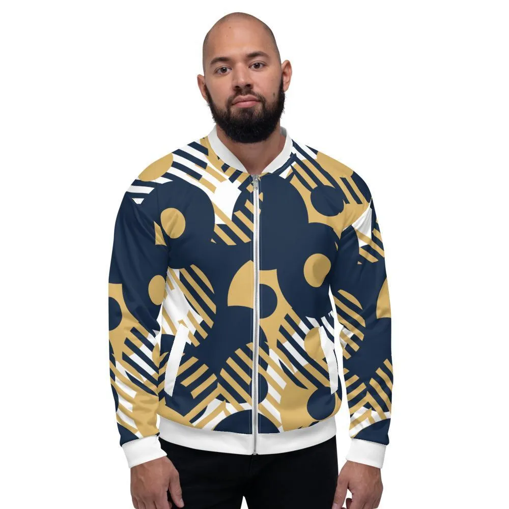 Mens Jacket - Retro Geometric Style Bomber Jacket Blue/Multicolor