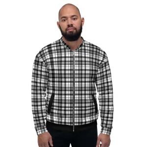 Mens Jacket - Tartan Plaid Edgy Bomber Jacket Black/White