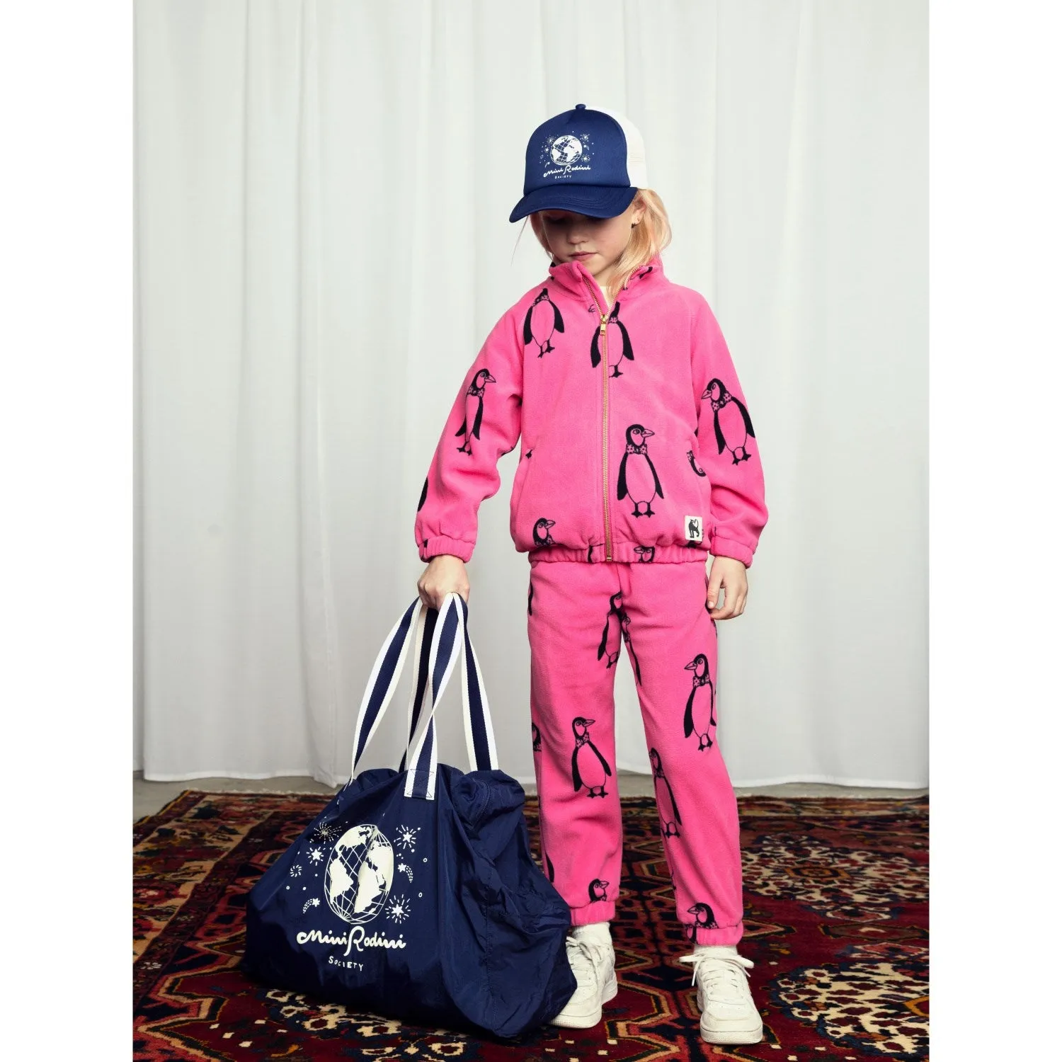 Mini Rodini Pink Penguin Fleece Jacket