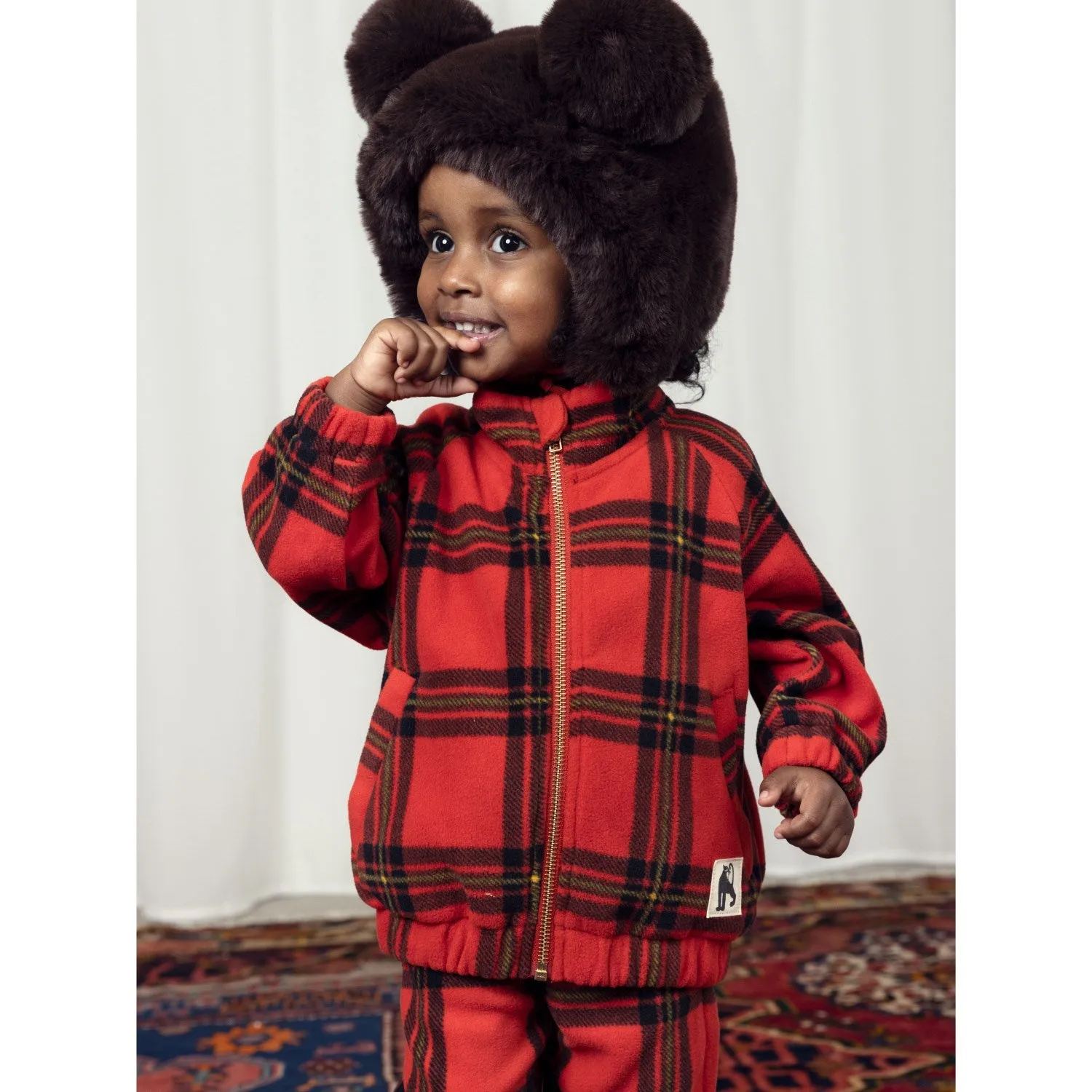 Mini Rodini Red Check Aop Fleece Jacket