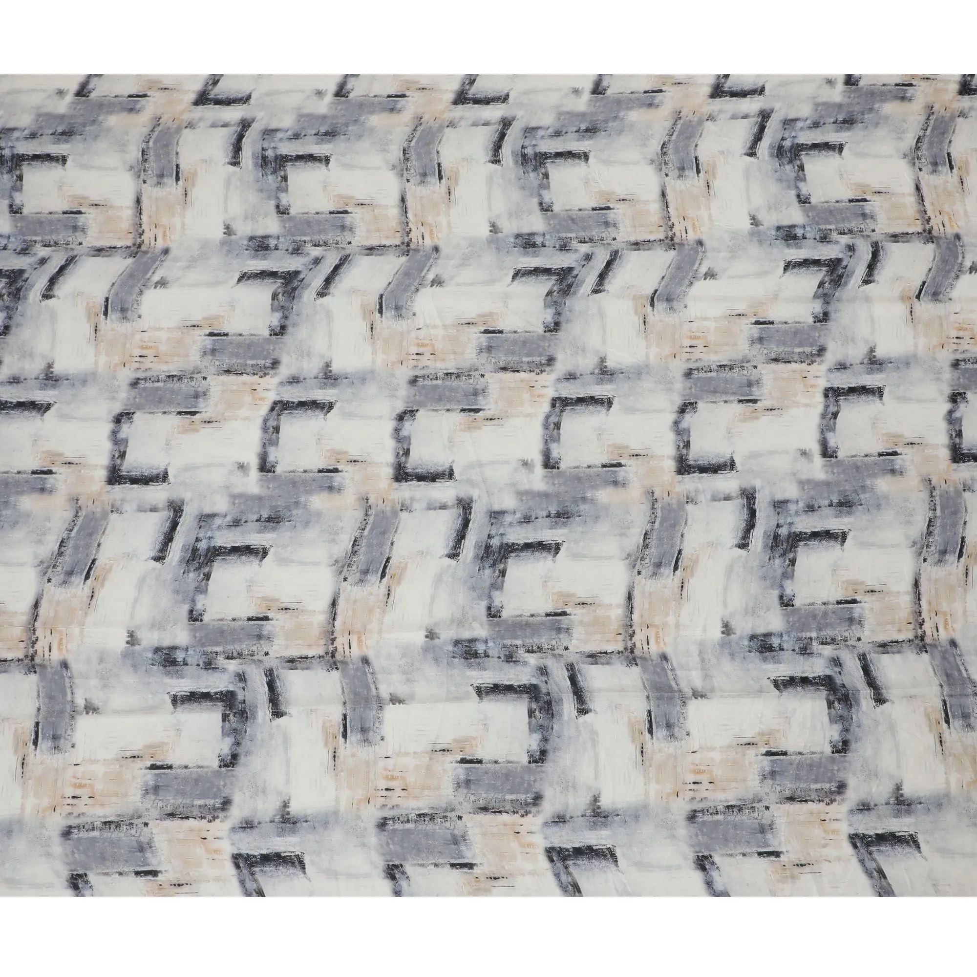 Modern Brushstroke Synthetic Modal Satin Fabric - Chic Monochrome Pattern, 110cm - Buy Online-D17983