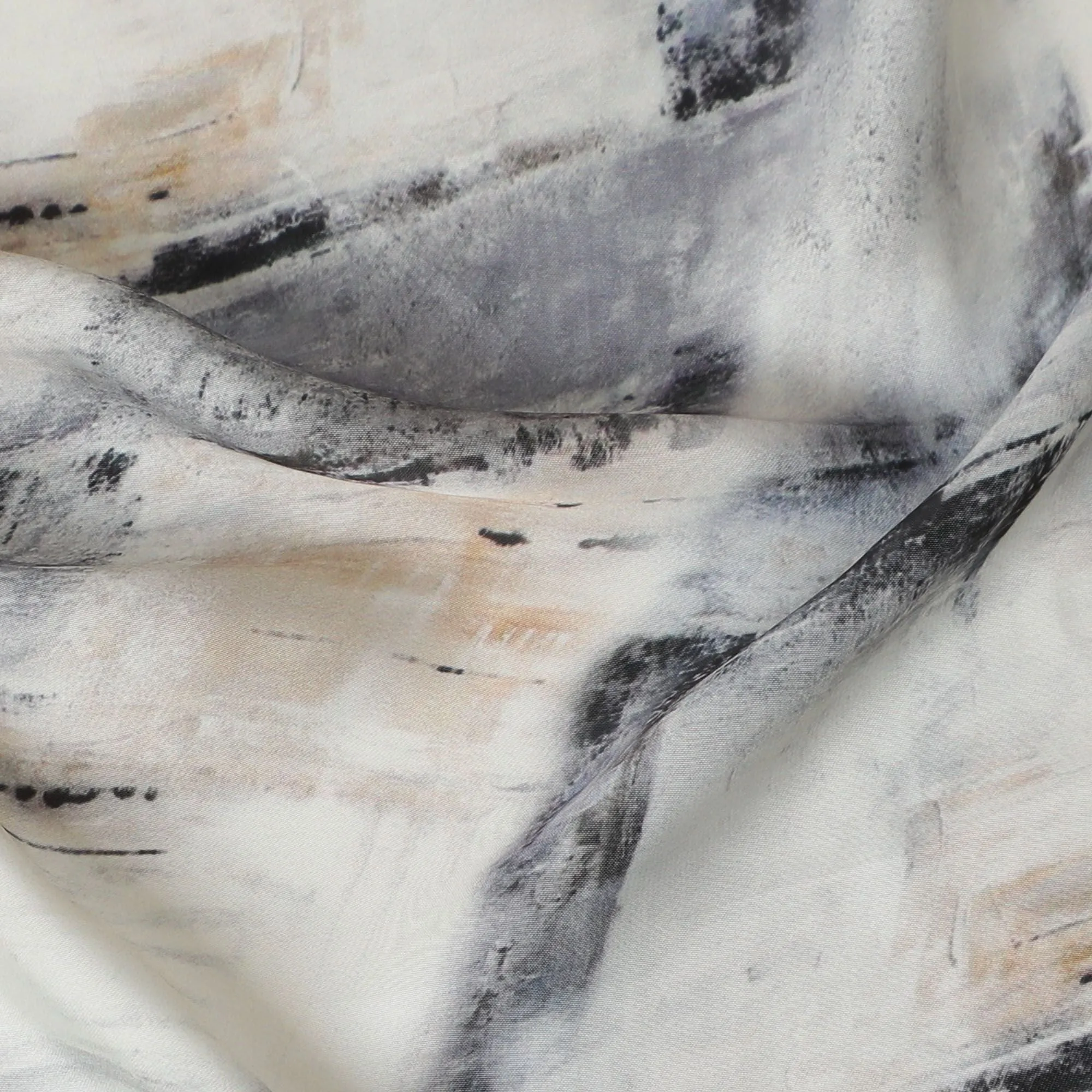 Modern Brushstroke Synthetic Modal Satin Fabric - Chic Monochrome Pattern, 110cm - Buy Online-D17983