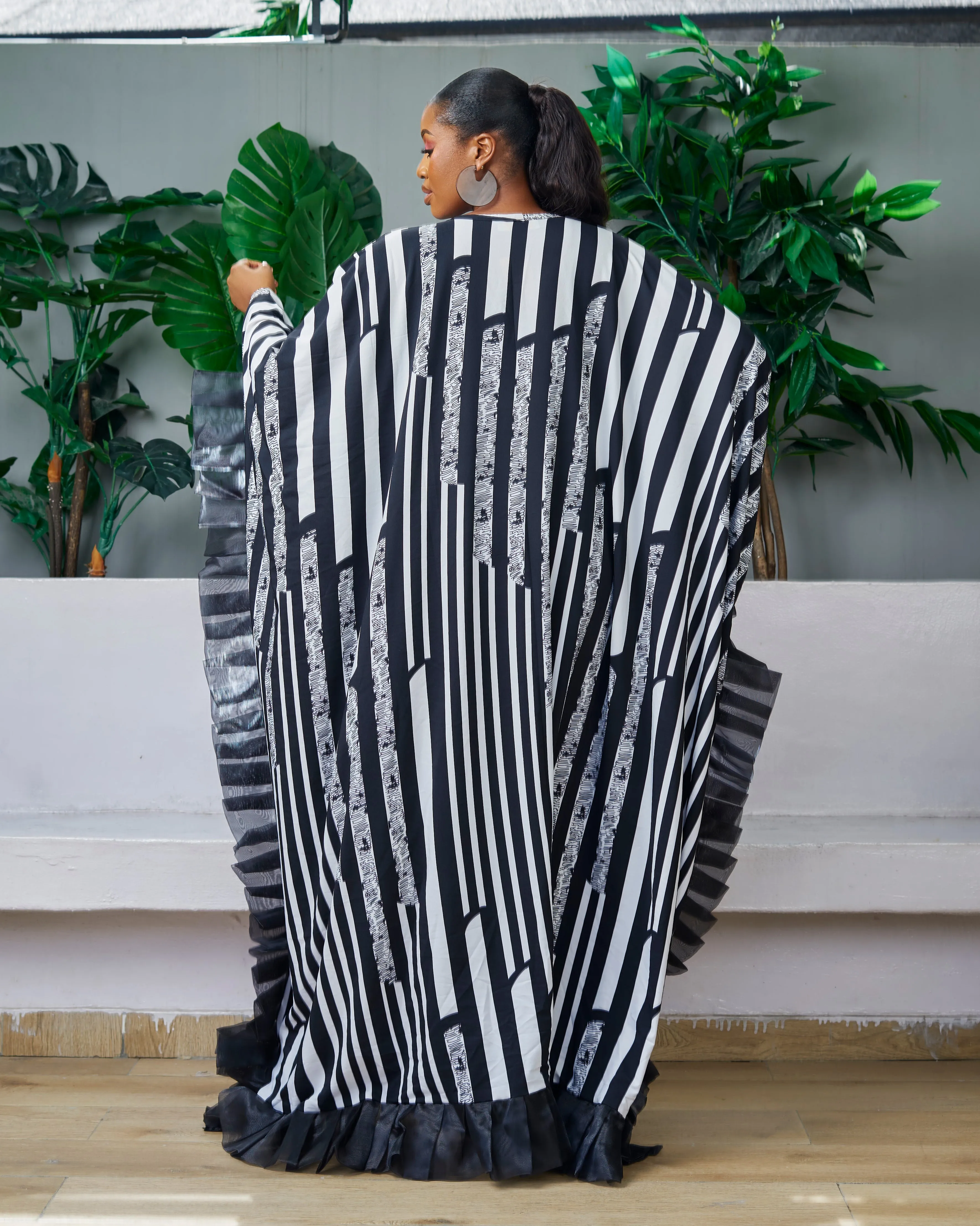 Monochrome African Inspired Kaftan Boubou Bubu Maxi Dress - Koko