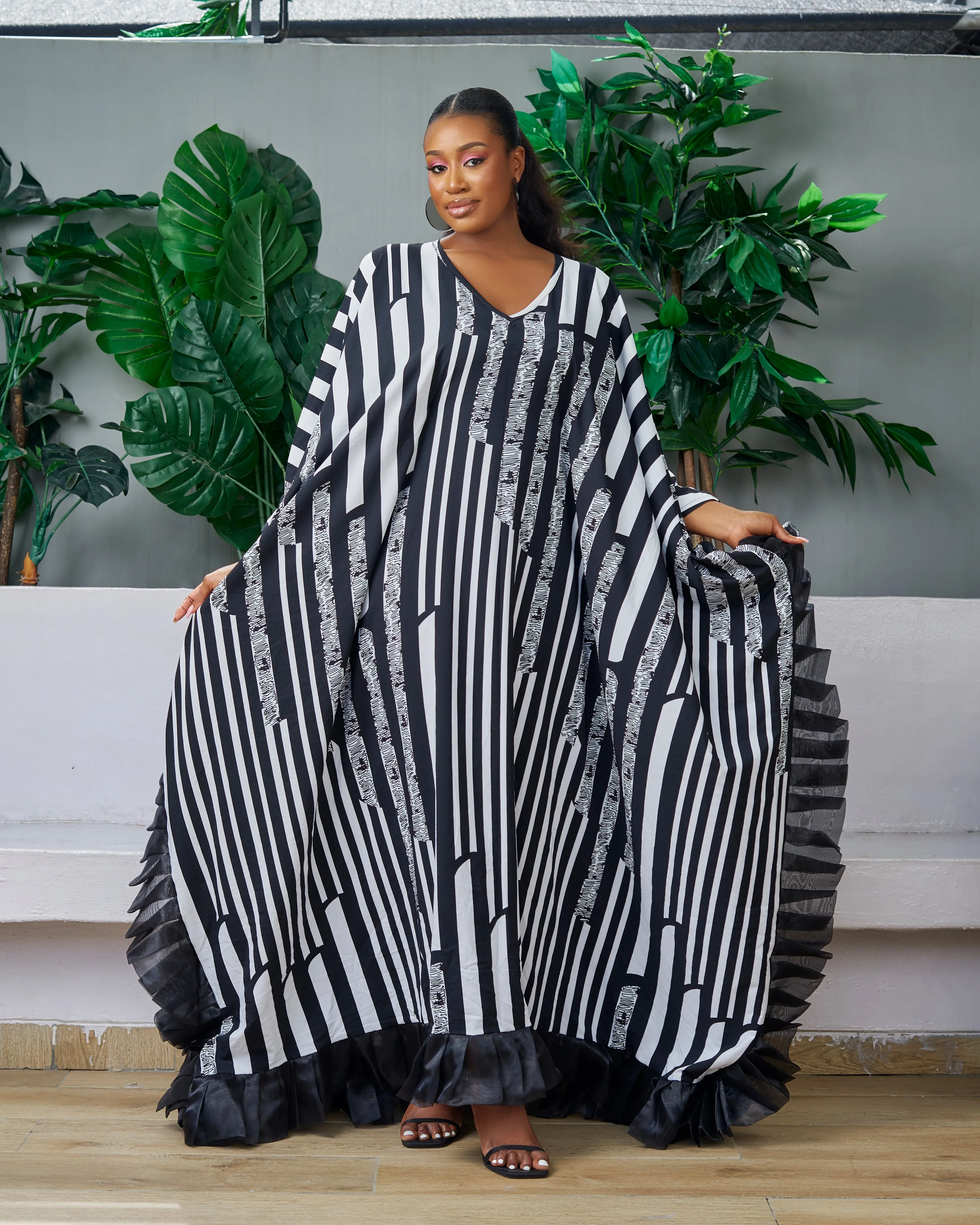 Monochrome African Inspired Kaftan Boubou Bubu Maxi Dress - Koko