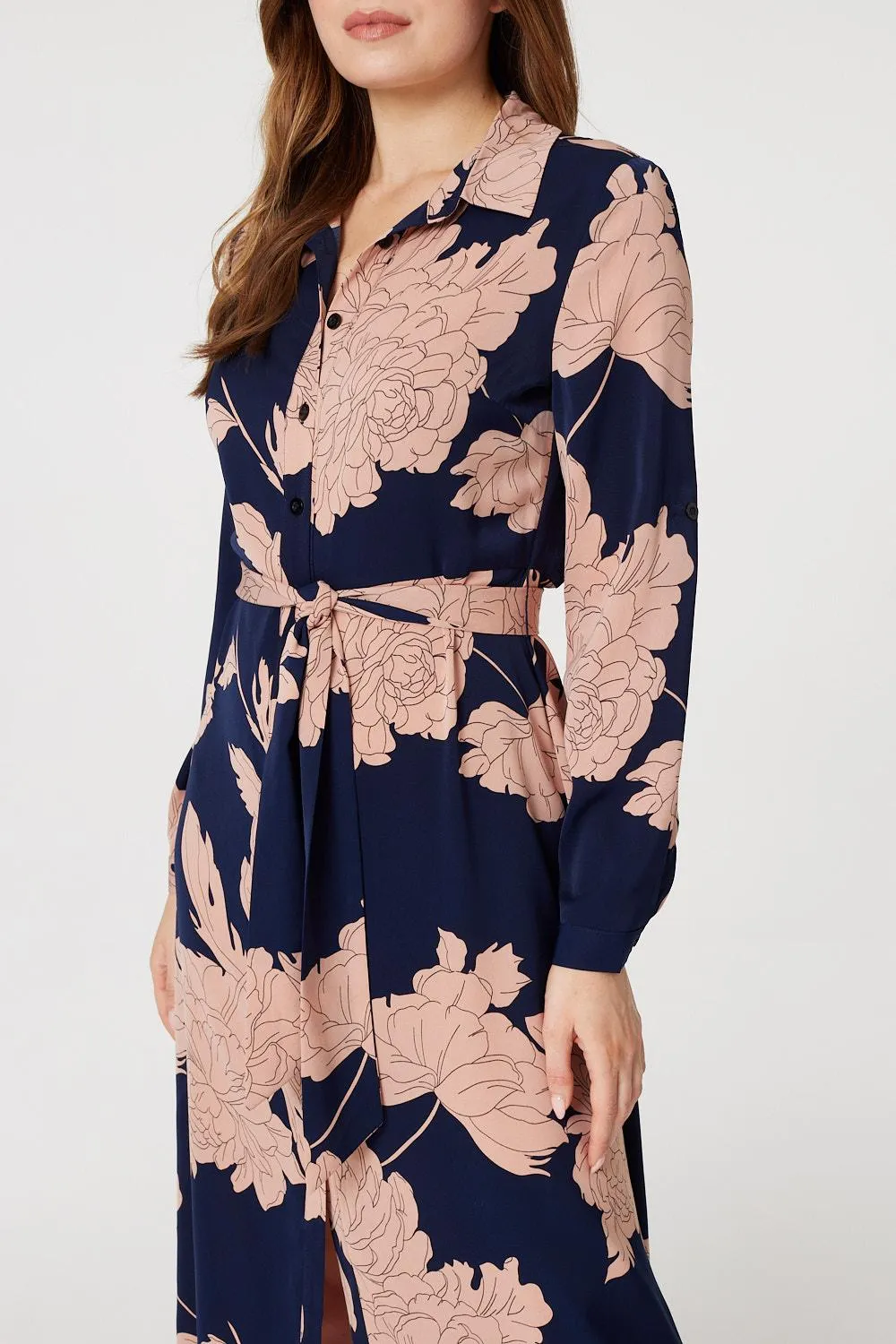 Monochrome Floral Shirt Dress