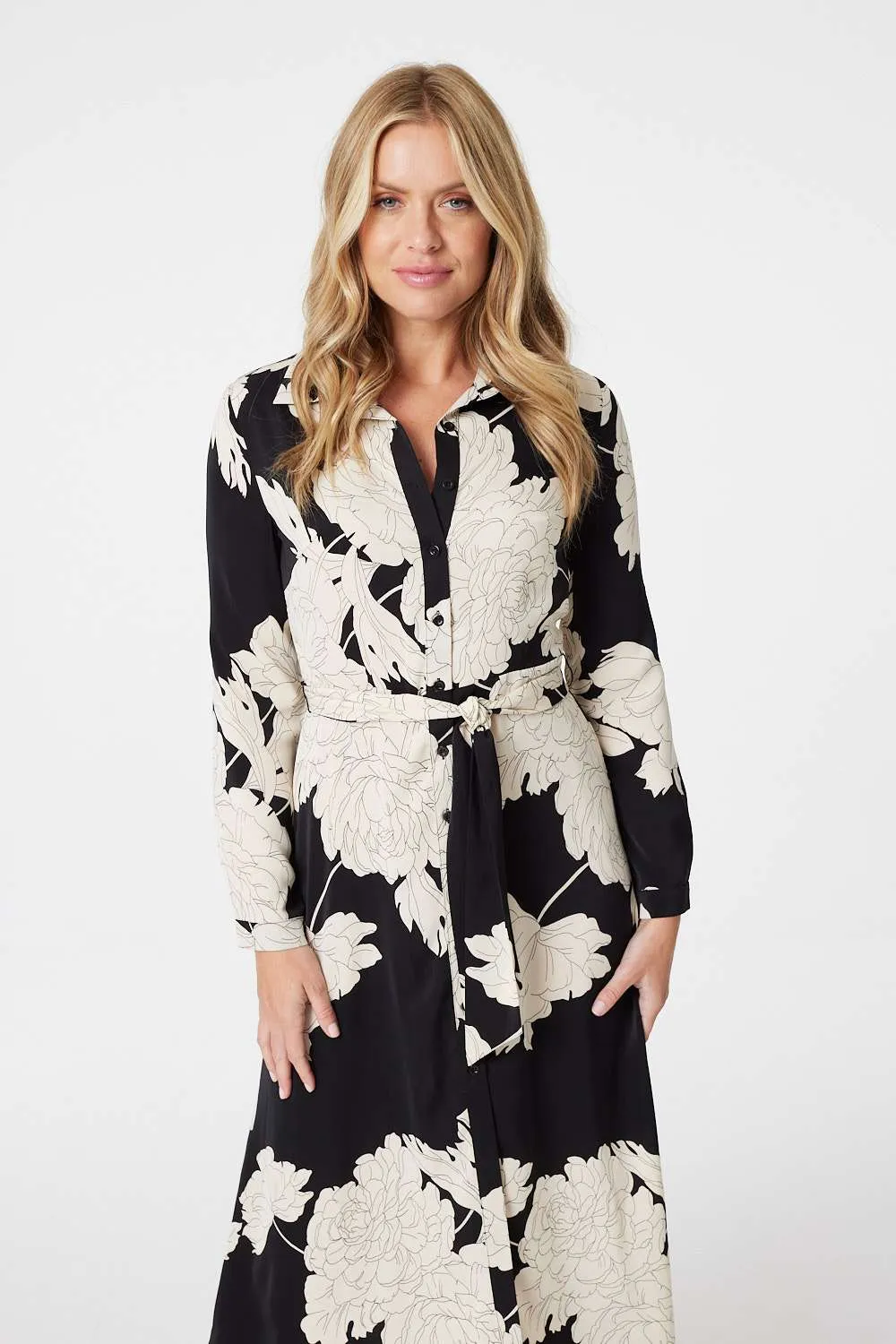 Monochrome Floral Shirt Dress