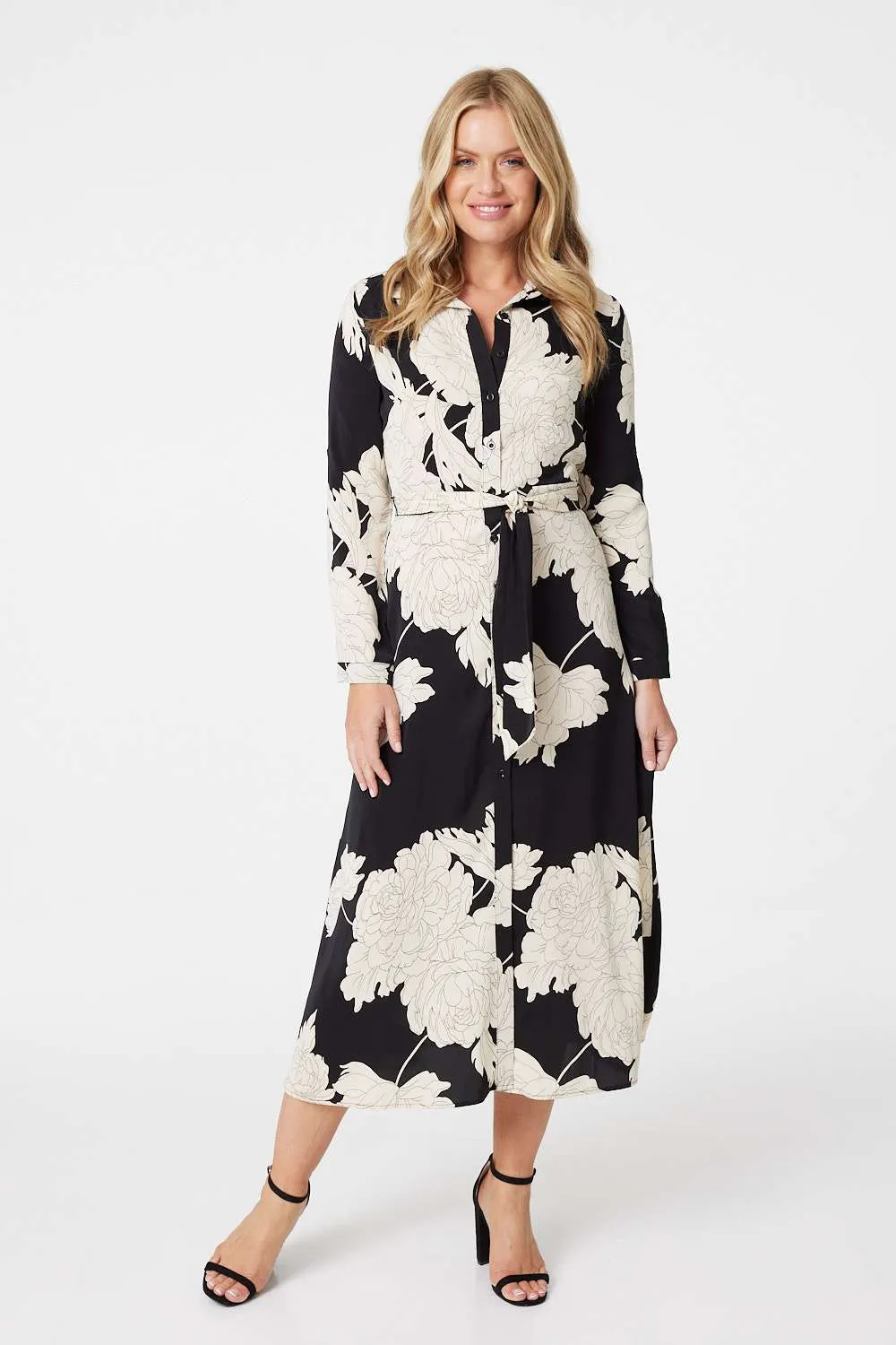 Monochrome Floral Shirt Dress