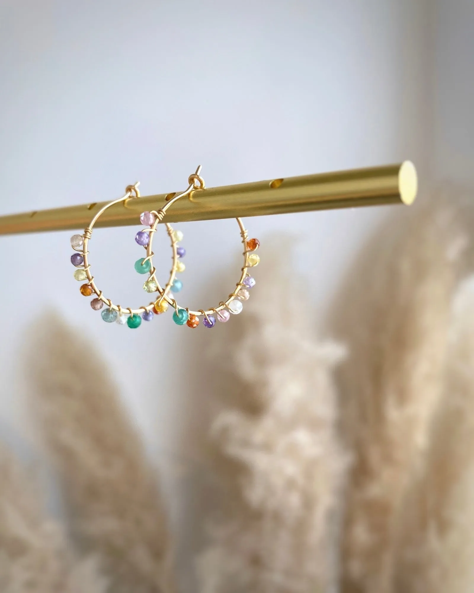 Multi Gem Hoop Earrings