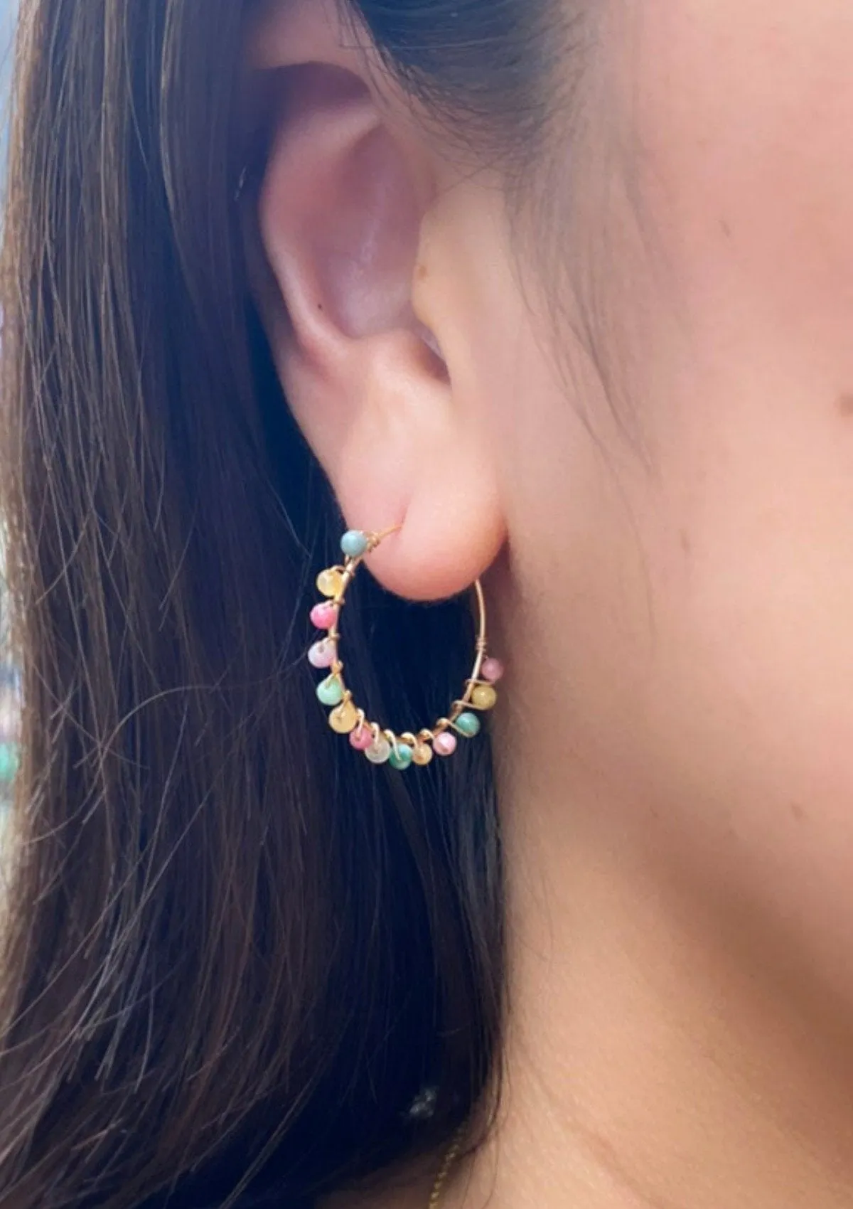 Multi Gem Hoop Earrings