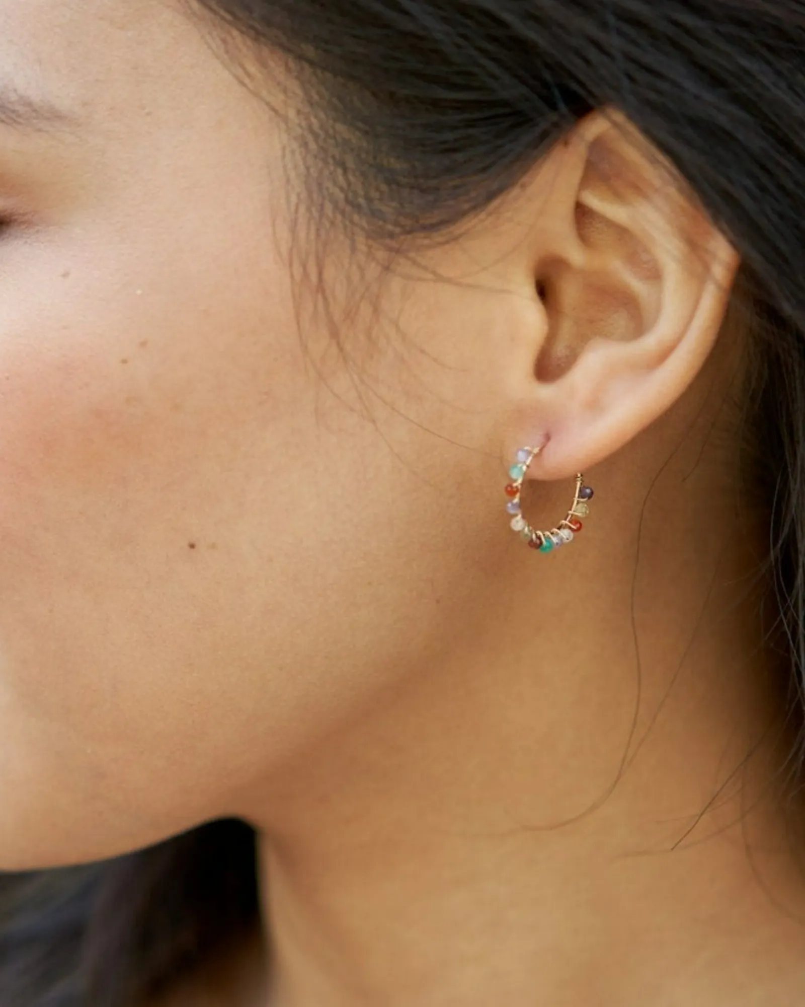 Multi Gem Hoop Earrings