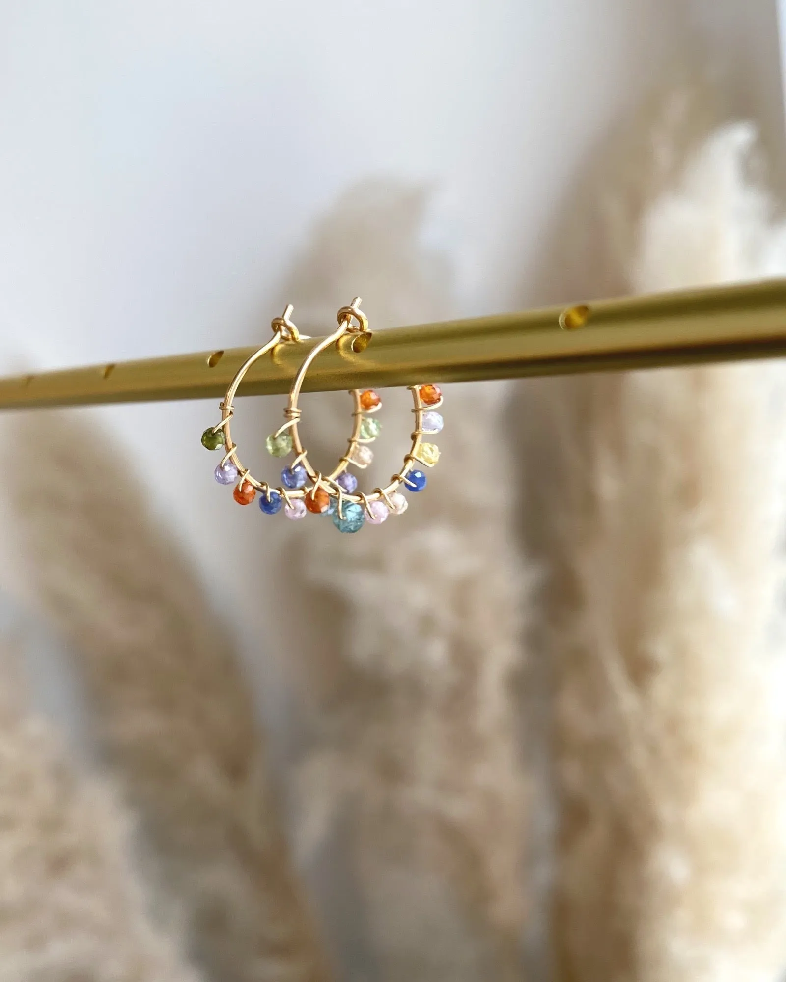 Multi Gem Hoop Earrings