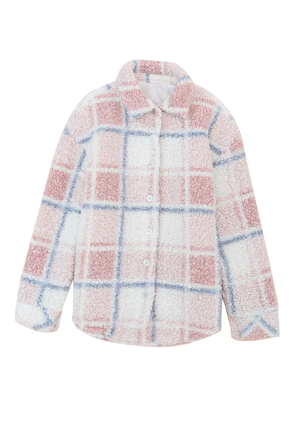 Multicolor Check Print Turn Down Collar Sherpa Jacket