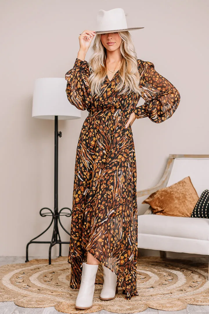 Off The Grid Print Chiffon Maxi Dress