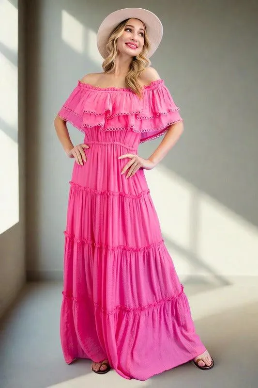 Off the Shoulder Ruffle Maxi Dress