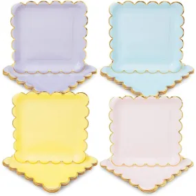 Pastel Paper Plates with Scalloped Gold Foil (9 Inches, 48 Pack)