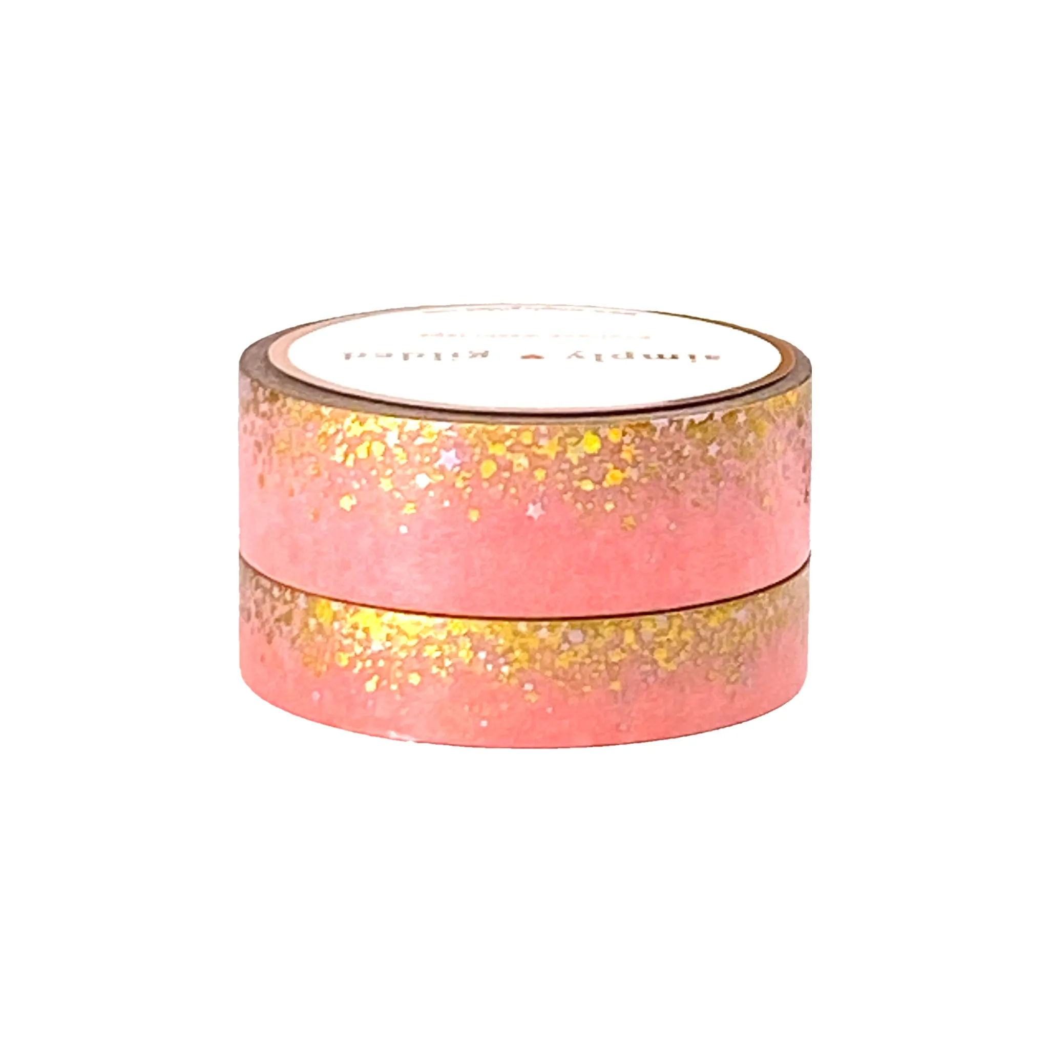 Pastel Peach Stardust washi set (15/10mm   light gold holographic / aurora pink foil) - Restock