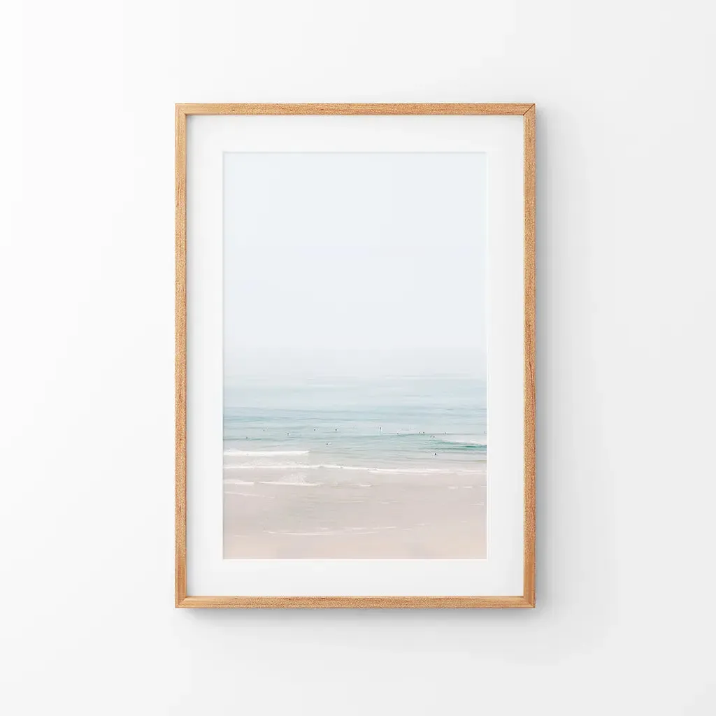 Pastel Pink Beach and Blue Waves. Modern Sea Print