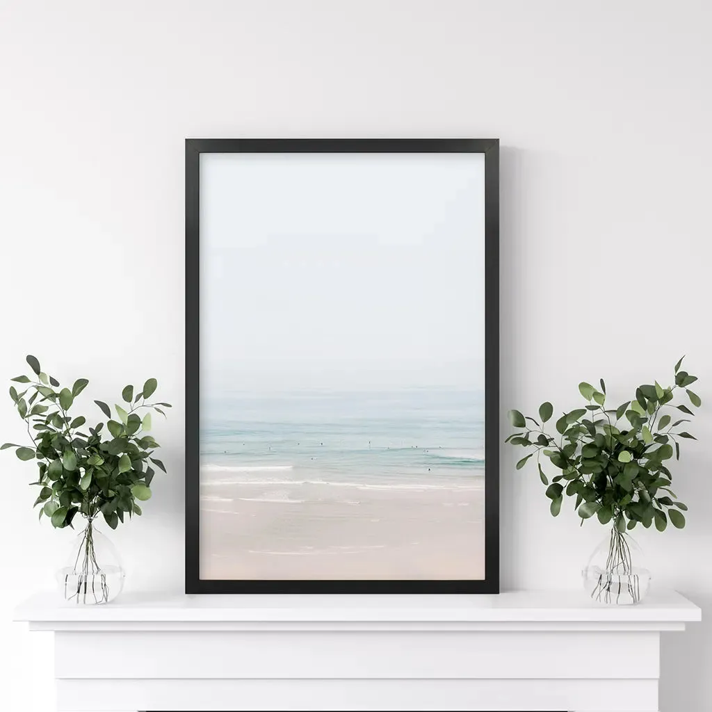 Pastel Pink Beach and Blue Waves. Modern Sea Print