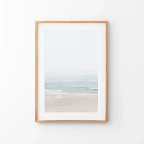 Pastel Pink Beach and Blue Waves. Modern Sea Print