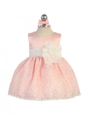 Peach Sleeveless Satin Bodice Infant Girl Dress with Sparkle Tulle Skirt