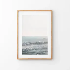 Pink Sunset and Ocean Waves Print. Coastal Wall Art