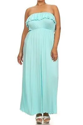 Plus Dress Maxi Strapless Tube Ruffle Casual Long Summer Women New