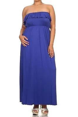 Plus Dress Maxi Strapless Tube Ruffle Casual Long Summer Women New