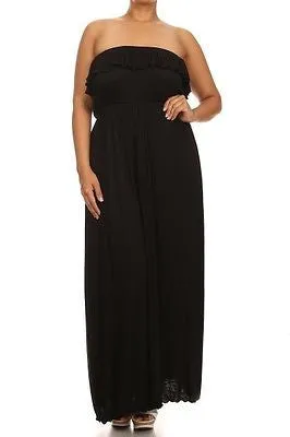 Plus Dress Maxi Strapless Tube Ruffle Casual Long Summer Women New