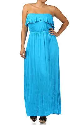 Plus Dress Maxi Strapless Tube Ruffle Casual Long Summer Women New