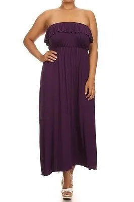 Plus Dress Maxi Strapless Tube Ruffle Casual Long Summer Women New