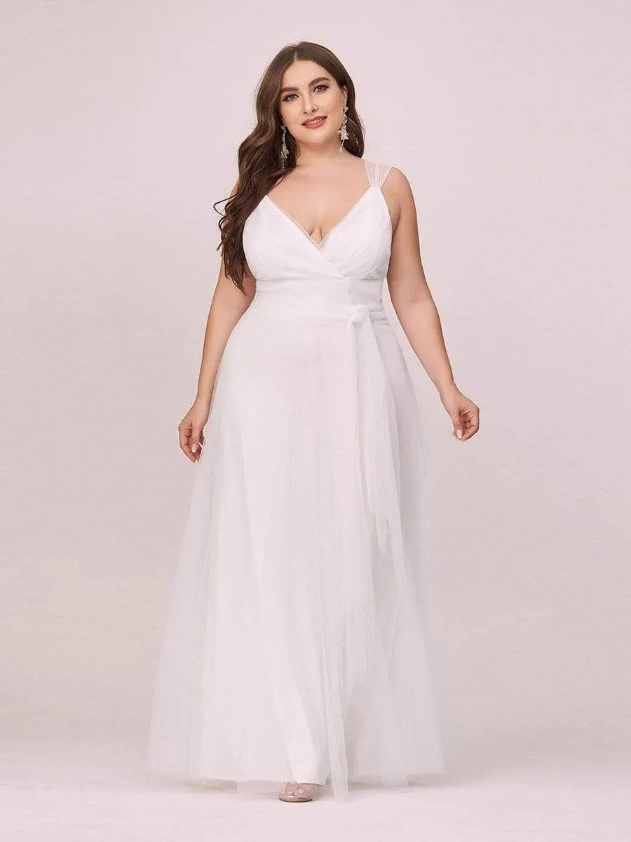 Plus Size Double V Neck Maxi Tulle Bridesmaid Dress