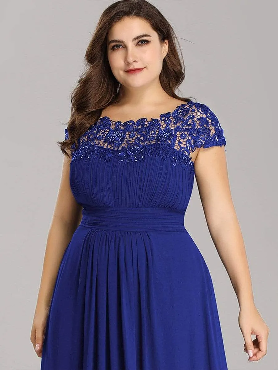 Plus Size Elegant Maxi Long Lace Cap Sleeve Bridesmaid Dress