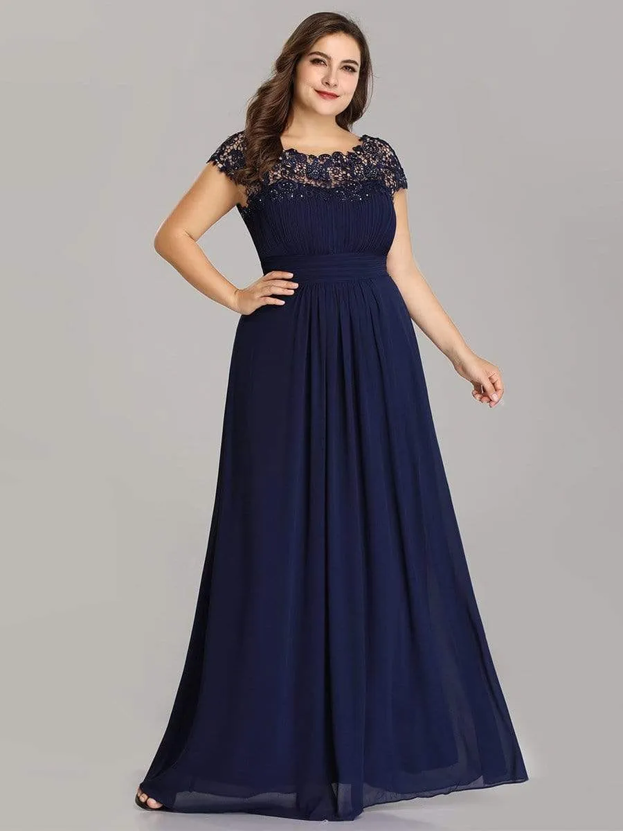 Plus Size Elegant Maxi Long Lace Cap Sleeve Bridesmaid Dress