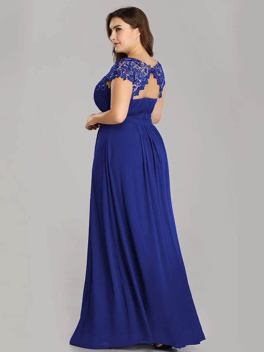 Plus Size Elegant Maxi Long Lace Cap Sleeve Bridesmaid Dress