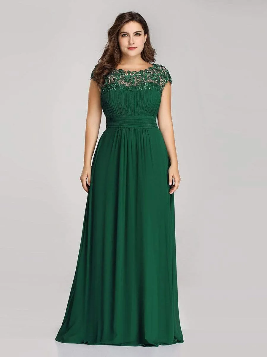 Plus Size Elegant Maxi Long Lace Cap Sleeve Bridesmaid Dress