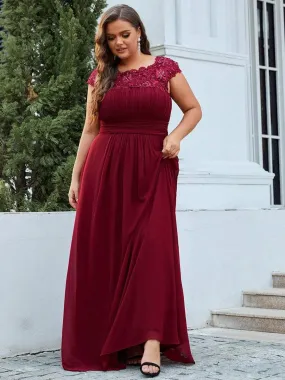 Plus Size Elegant Maxi Long Lace Cap Sleeve Bridesmaid Dress